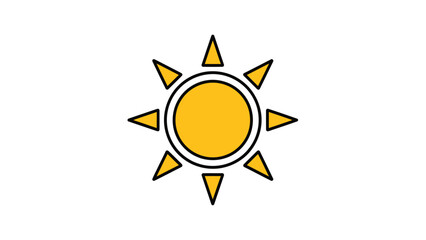 Bright yellow sun icon with rays on a white background.
