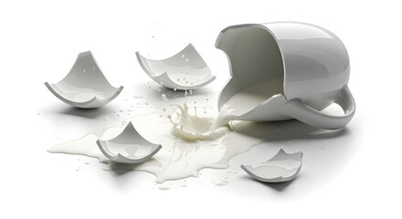 Spilled Milk from Shattered Glass on White