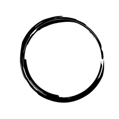 Black Grunge Brush Stroke Circle Frame, Abstract Ink Paint Ring, Textured Round Enso Zen Border for Artistic Design Elements