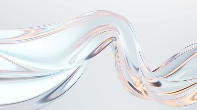 Abstract translucent liquid wave flowing in slow motion with iridescent reflections on white background