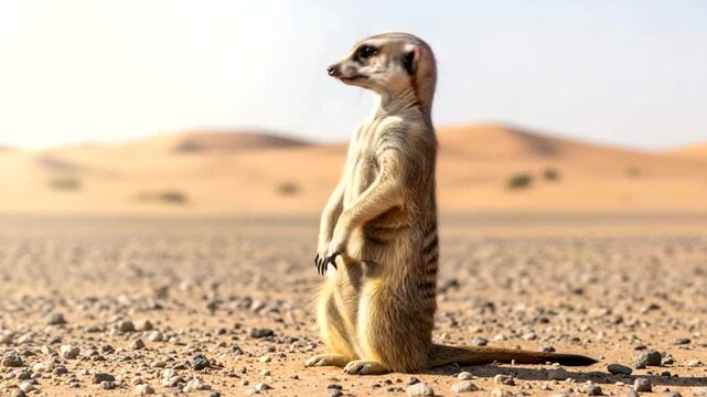 Meercat Standing in Desert Landscape.