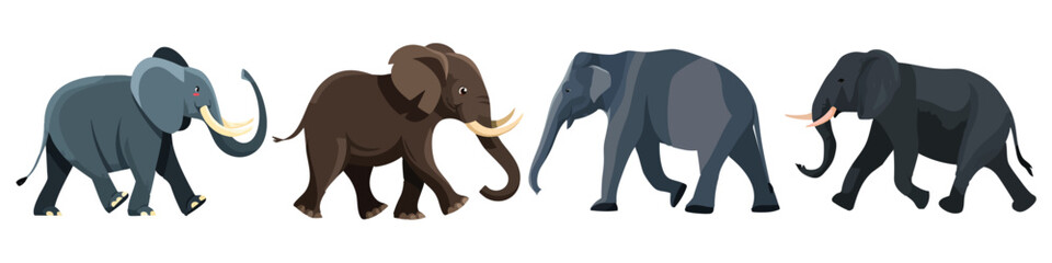 Fototapeta premium Walking Elephant Majestic Wildlife Flat Vector Illustration on Transparent Background