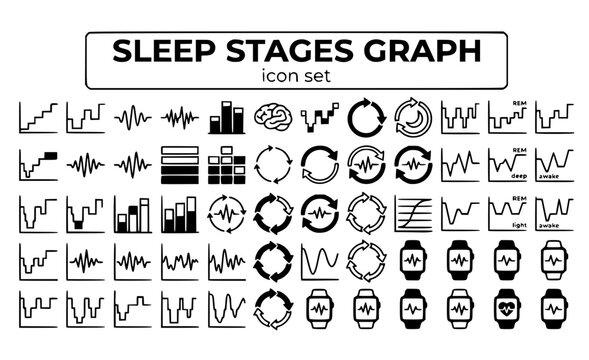 Sleep Stages Graph Hypnogram Deep Light REM Awake Cycles Architecture Analysis Monitoring Chart Wave Pattern Vector Icon Set - Sleep Analysis