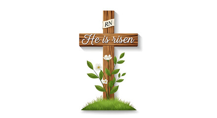 Christian cross with flowers and easter message