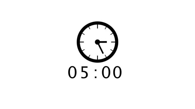 Counting 7 minutes clock animation. Timer clock animation. Spinning clock timer animation.