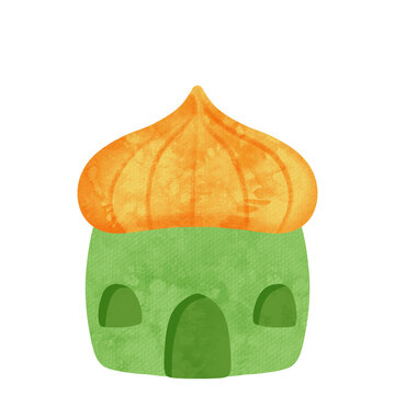Cute Cartoon Colorful Mosque Illustration