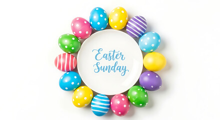 Obraz premium Colorful easter eggs arranged in a circle with easter sunday text