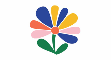 Whimsical Colorful Flower Design on White Background