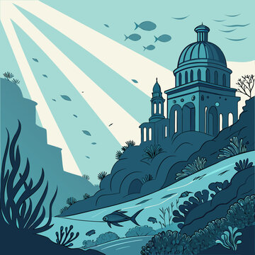 Sunken City with Mermaids in Vibrant Underwater World