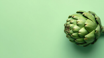 Obraz premium Fresh green artichoke on light green background for cooking ideas