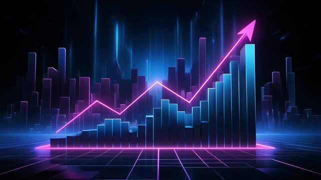 Crypto graph rising with neon lines futuristic UI animation