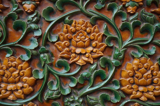 Intricate Chinese Ceramic Floral Relief Decoration