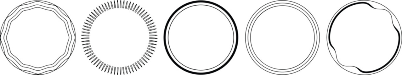 Set of five abstract geometric circular line designs isolated