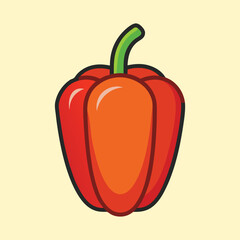 Cartoonish Red Bell Pepper Isolated on a Creamy Background with Black Outlines