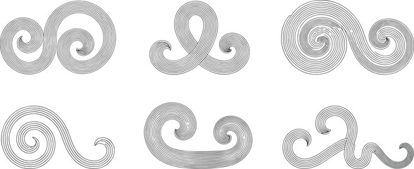 Abstract decorative swirls and spirals design isolated on transparent