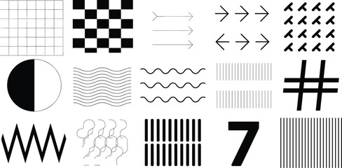 Abstract geometric and line patterns in monochrome design collection