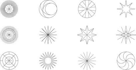 Abstract geometric and mandalastyle line art designs isolated on transparent background