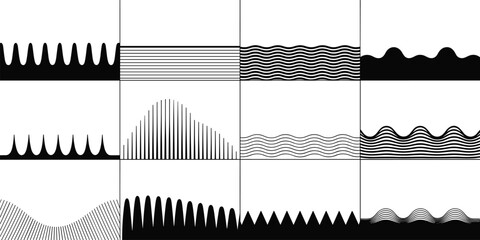 Abstract geometric wave and line patterns in monochrome design