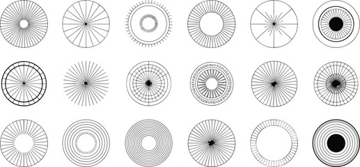 Abstract geometric radial patterns and circular designs vector collection