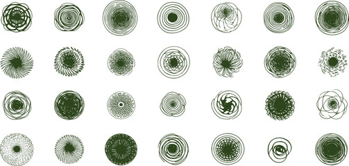 Abstract handdrawn spiral and circular patterns collection isolated