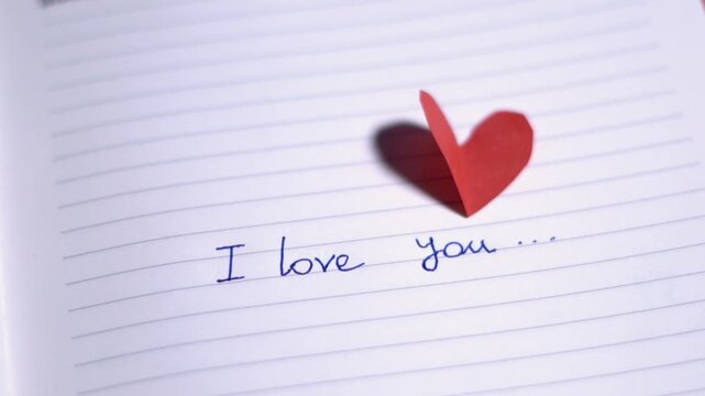 Cinematic close-up of a handwritten love message in a diary expressing romance, emotion, and personal connection.
