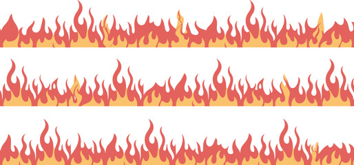 Cartoon fire flames border design isolated on transparent background