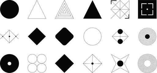 Collection of abstract geometric shapes and patterns in monochrome design
