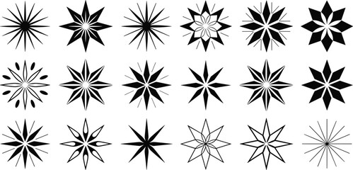 Collection of abstract geometric starburst shapes and patterns