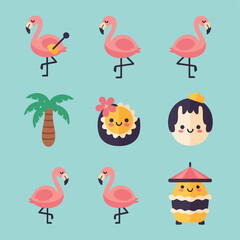 Obraz premium Cute Flamingo and Summer Elements Collection