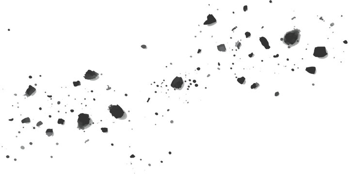 Black ink splats and blots create a grunge texture background with paint splatters, liquid drips, and artistic stains in a vector illustration pattern