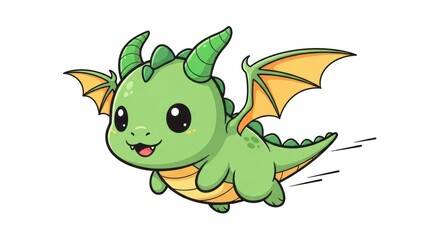 Obraz premium A cute cartoon dragon is flying through the air with a happy expression