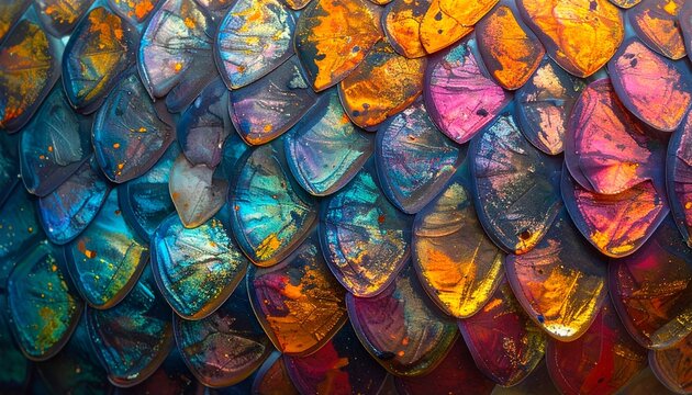 Closeup of Colorful Fish Scales with Iridescent Texture.