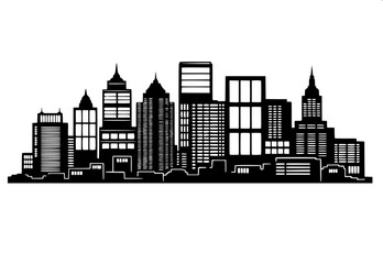 Fototapeta premium Minimal black silhouette of Riyadh city skyline, featuring Kingdom Centre Tower cutout, modern skyscrapers and mosque domes, flat vector style, white background, clean edges