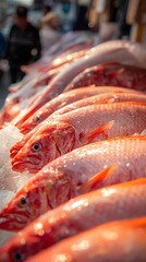 Fresh Red Fish on Ice at Seafood Market