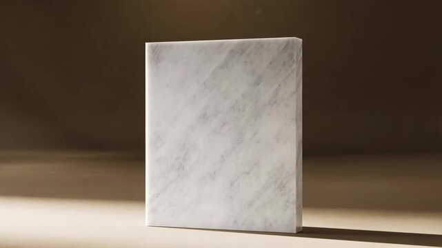 White marble slab standing on table product mockup background