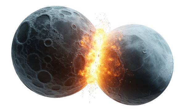 Collision of two planets explosion space astronomy isolated on a transparent background