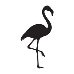 Fototapeta premium A black silhouette of a flamingo stands alone in stark contrast vector shilhoutte icon use as a symbol, web graphic design, and infographic icon