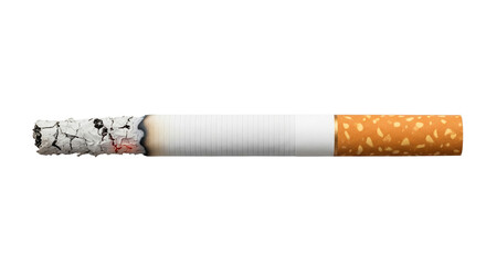 Lit Cigarette with Ash Isolated on Grey Background: Concept for Smoking Habit, Addiction, and Health Risks
