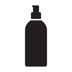 A black silhouette of a bottle with a pump on a white background vector shilhoutte icon use as a symbol, web graphic design, and infographic icon