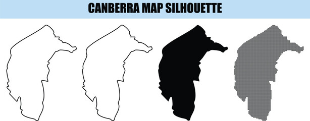 Canberra map silhouette illustration showing outline solid fill dotted pattern and clean background for design and print