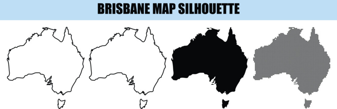 Brisbane map silhouette Australia filled outline and dotted styles isolated on transparent background vector