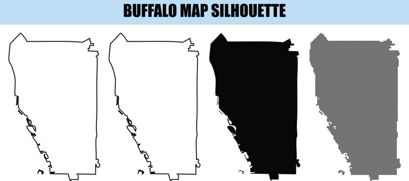 Buffalo map silhouette vector illustration city of new york state collection of outline solid and dotted creative shapes