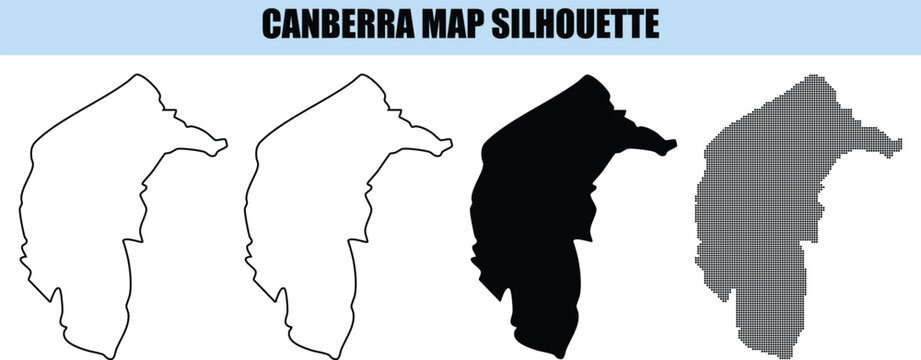 Canberra map silhouette illustration showing outline solid fill dotted pattern and clean background for design and print