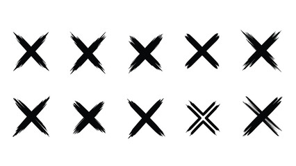 Obraz premium Set of ten hand drawn black brush stroke cross marks or x symbols for correction rejection and error concepts.