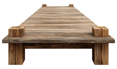 Wooden dock pier structure with perspective view, isolated on transparent background