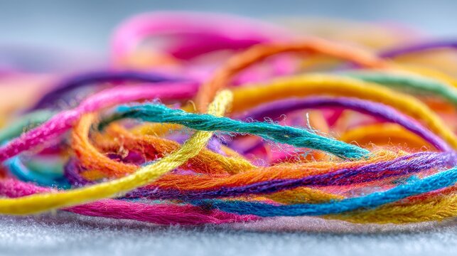 Colorful Threads and Twisted Yarn in Bright Vibrant Shades