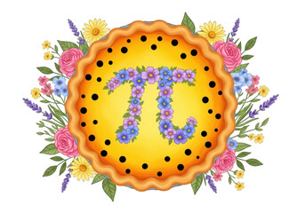 Floral pie with pi symbol isolated on transparent background