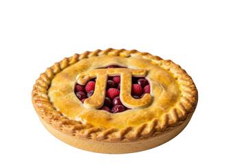Delicious raspberry pie with pi symbol isolated on transparent background