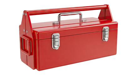 Red Metal Toolbox with Silver Handle and Latches
