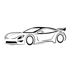 Fototapeta premium Modern Sports Car Line Art Illustration – Minimalist Black and White Supercar Outline